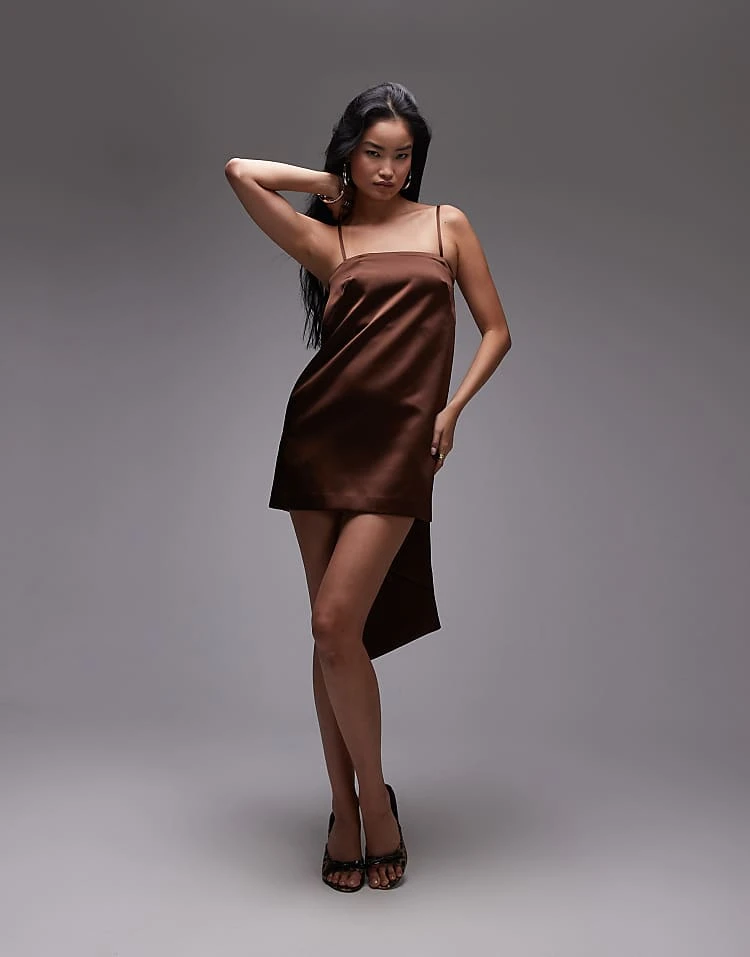 Mango Bandeau Bow Back Mini Dress In Bronze For Women 2 Mango Bandeau Bow Back Mini Dress In Bronze For Women - Image 2