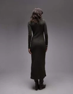 Mango Fold Over Bardot Maxi Dress In Khaki For Women -Mango Sales 207628621 3