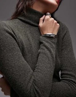 Mango Fold Over Bardot Maxi Dress In Khaki For Women -Mango Sales 207628621 4