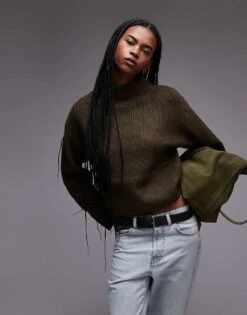 Mango High Neck Chunky Jumper In Khaki For Women -Mango Sales 207629551 1 khaki 1