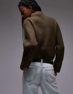 Mango High Neck Chunky Jumper In Khaki For Women -Mango Sales 207629551 4