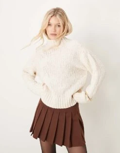 Mango Block Detail Cable Knit Jumper In White For Women