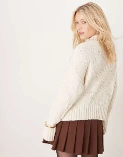 Mango Block Detail Cable Knit Jumper In White For Women -Mango Sales 207629751 3