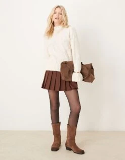 Mango Block Detail Cable Knit Jumper In White For Women -Mango Sales 207629751 4