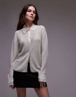 Mango Cardigan In Silver For Women Gold -Mango Sales 207629757 1 gold 1