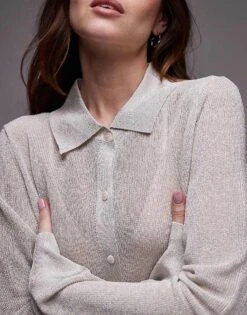 Mango Cardigan In Silver For Women Gold -Mango Sales 207629757 3