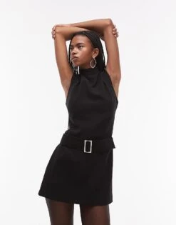 Mango High Neck Belted Mini Dress In Black For Women -Mango Sales 207629945 1 black 1