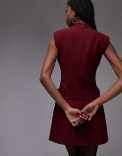 Mango High Neck Belted Mini Dress In Dark Red For Women -Mango Sales 207629961 4