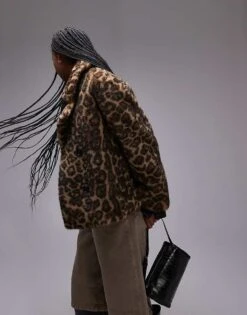 Mango Leopard Print Fur Jacket In Brown For Women