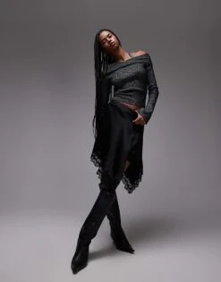 Mango Lace Hem Wrap Skirt In Black For Women -Mango Sales 207631570 1 black 1