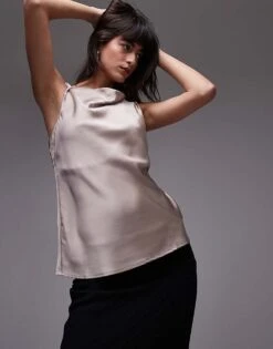 Mango Drape Neck Silk Top In White For Women
