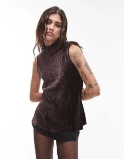 Mango Plisse High Neck Sleeveless Top In Purple For Women -Mango Sales 207631670 1 purple 1