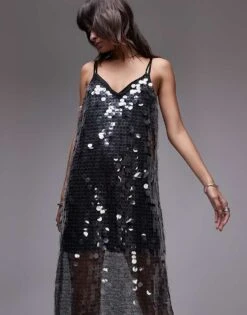 Mango Mesh Disc Maxi Dress In Silver For Women -Mango Sales 207631741 1 silver 1