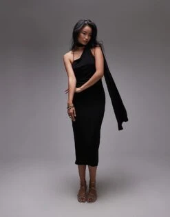 Mango Wrap Drape Midi Dress In Black For Women