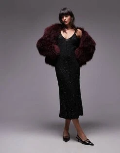 Mango Layered Hot Fix Midi Dress In Black For Women -Mango Sales 207631819 1 black 1