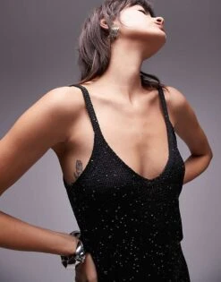 Mango Layered Hot Fix Midi Dress In Black For Women -Mango Sales 207631819 4