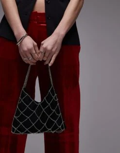 Mango Chain Cross Velvet Bag In Black For Women -Mango Sales 207678614 3