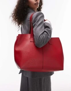 Mango Leather Look Tote Bag In Red For Women