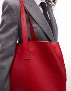 Mango Leather Look Tote Bag In Red For Women -Mango Sales 207678617 3