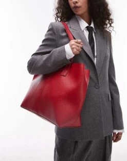 Mango Leather Look Tote Bag In Red For Women -Mango Sales 207678617 4