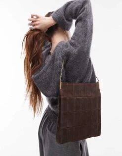 Mango Suede Square Shoulder Bag In Dark Brown For Women -Mango Sales 207678620 1 darkbrown 1