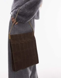 Mango Suede Square Shoulder Bag In Dark Brown For Women -Mango Sales 207678620 3