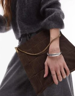 Mango Suede Square Shoulder Bag In Dark Brown For Women -Mango Sales 207678620 4