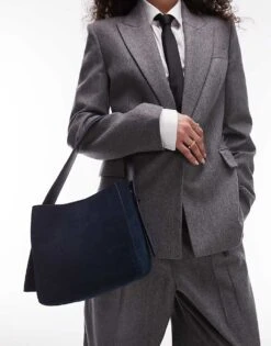 Mango Suede Adjustable Strap Shoulder Bag In Navy For Women