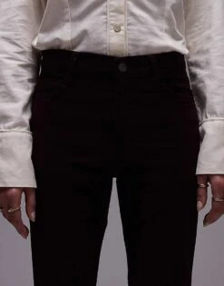 Mango Cord Cropped Jeans In Burgundy For Women -Mango Sales 207682760 5