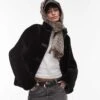Mango Funnel Neck Shearling Jacket In Black For Women