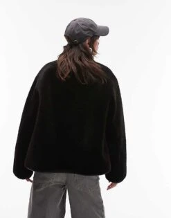 Mango Funnel Neck Shearling Jacket In Black For Women -Mango Sales 207682801 3