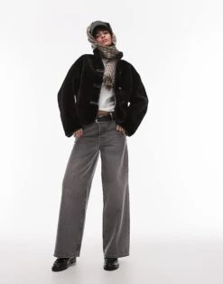 Mango Funnel Neck Shearling Jacket In Black For Women -Mango Sales 207682801 4