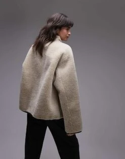 Mango Funnel Neck Shearling Jacket In Beige For Women White -Mango Sales 207682815 3