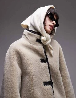 Mango Funnel Neck Shearling Jacket In Beige For Women White -Mango Sales 207682815 4