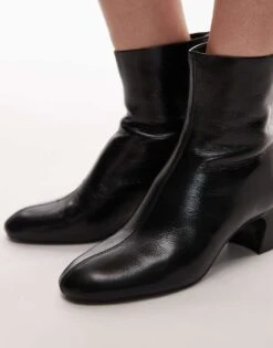 Mango Leather Round Toe Boot In Black For Women -Mango Sales 207707311 4