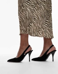 Mango Velvet Slingback Heel In Black For Women -Mango Sales 207755429 3