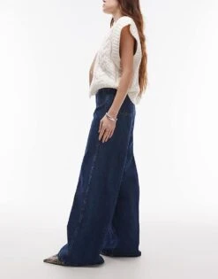 Mango Gold Button Wide Leg Jean In Dark Blue For Women -Mango Sales 207801388 3
