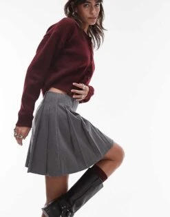 Mango Pleated Mini Skirt In Grey For Women -Mango Sales 207801735 2