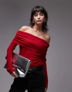 Mango Off Shoulder Long Sleeve Top In Red For Women -Mango Sales 207801991 1 red 1