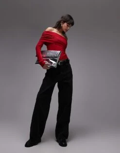 Mango Off Shoulder Long Sleeve Top In Red For Women -Mango Sales 207801991 2