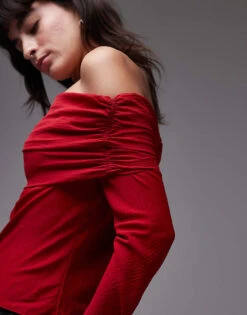 Mango Off Shoulder Long Sleeve Top In Red For Women -Mango Sales 207801991 3