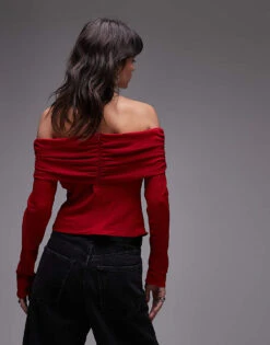 Mango Off Shoulder Long Sleeve Top In Red For Women -Mango Sales 207801991 4