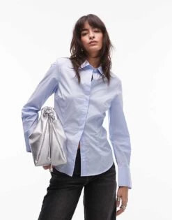 Mango Cinched Waist Shirt In Blue For Women