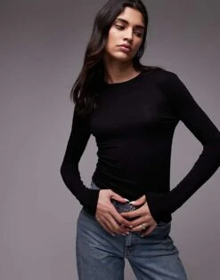 Mango Long Sleeve Soft Touch Top In Black For Women