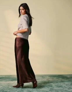 Mango Satin Midi Skirt In Brown For Women -Mango Sales 207802296 4