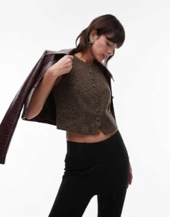 Mango Herringbone Check Waistcoat In Brown For Women -Mango Sales 207833417 1 check 1