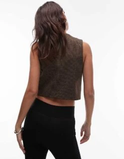 Mango Herringbone Check Waistcoat In Brown For Women -Mango Sales 207833417 4