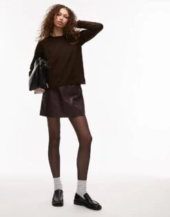 Mango Crew Neck Jumper In Chocolate Brown For Women -Mango Sales 207833660 3