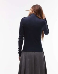 Mango Button Detail Neck Long Sleeve Top In Navy For Women -Mango Sales 207833678 4