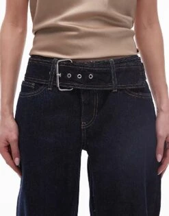 Mango Wide Leg Belted Jean In Dark Blue For Women -Mango Sales 207880928 5